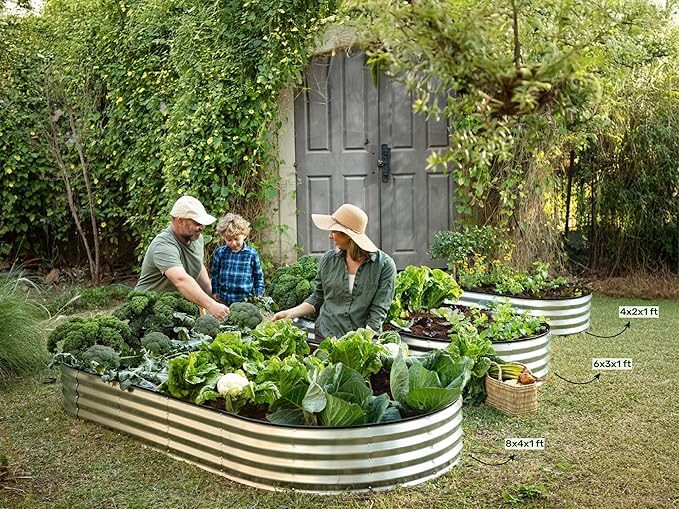 Plant & Plot Galvanized Raised Garden Beds Outdoor // 8×4×1 ft (2-Pack) Planter Raised Beds for Gardening, Vegetables, Flowers // Large Metal Garden Box // Patented Tool-Free Design (Black)