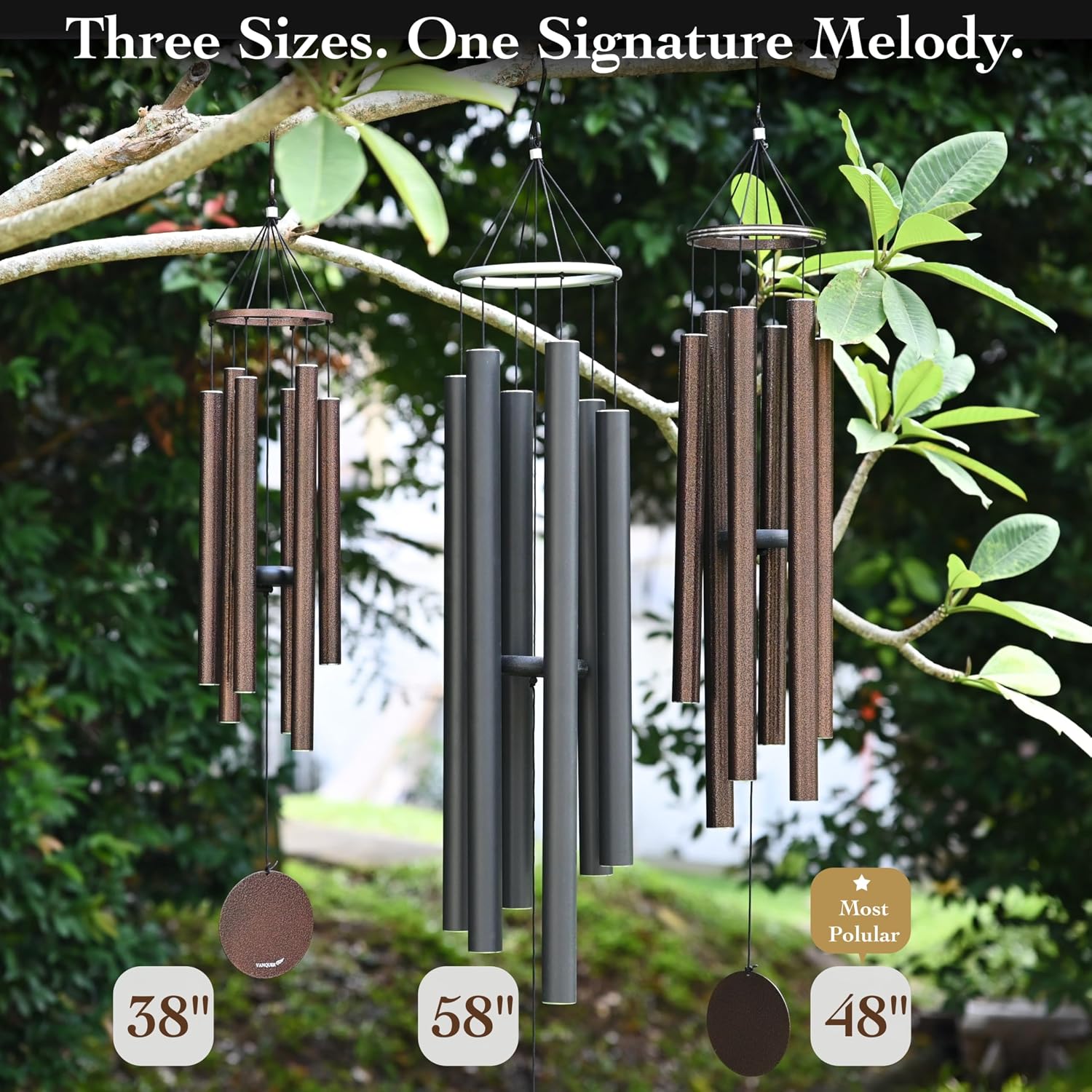 Wind Chimes for Outside Deep Tone - 38'' Wind Chimes Outdoor Clearance, Deep Tone, Windchimes Outdoors, Memorial, Sympathy Gift, Garden Patio, Home Décor (Black)