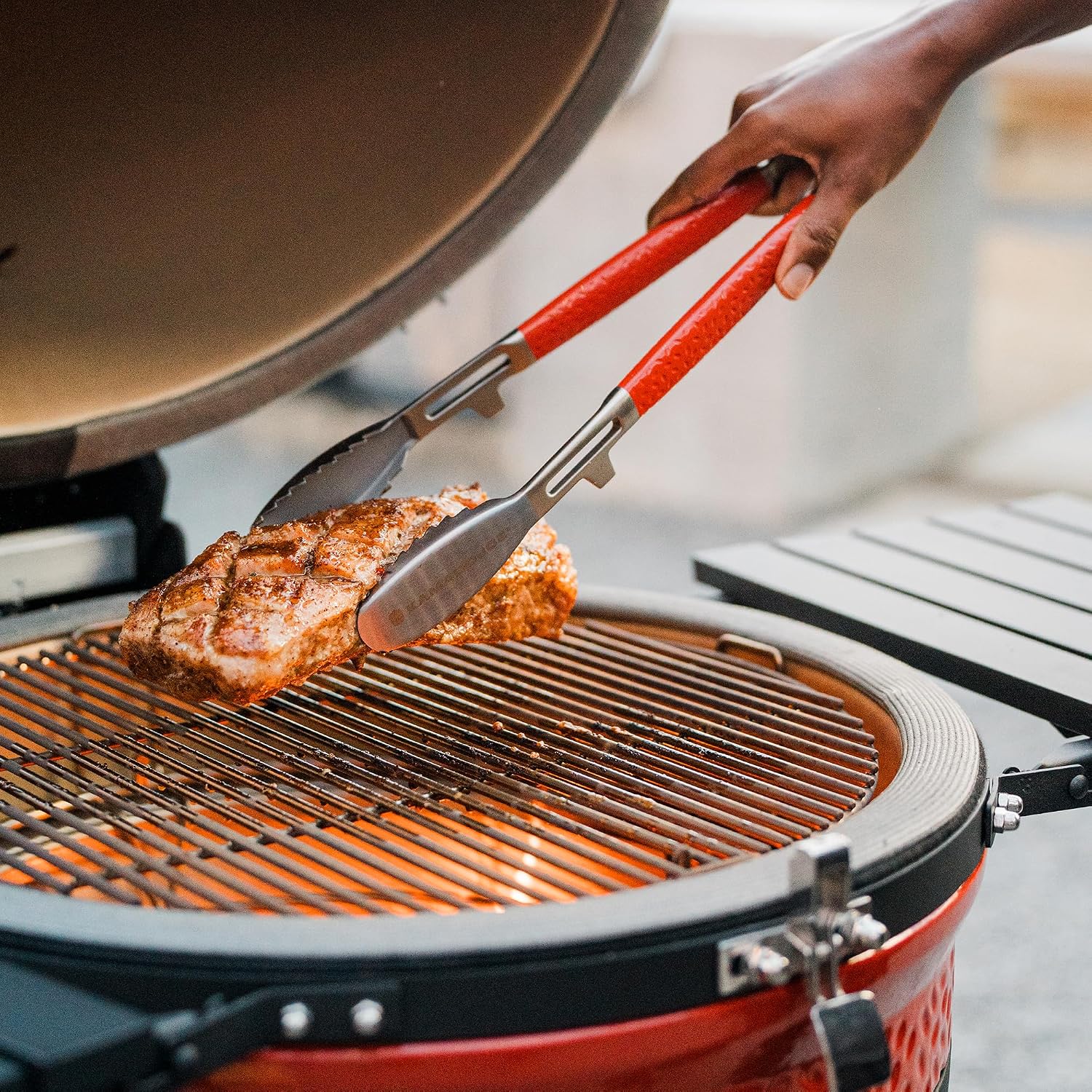 Kamado Joe® Krafted™ Stainless Steel BBQ Tongs – 18" Heavy-Duty Grill Tongs with Locking Mechanism, Grooved Grip, Dishwasher Safe