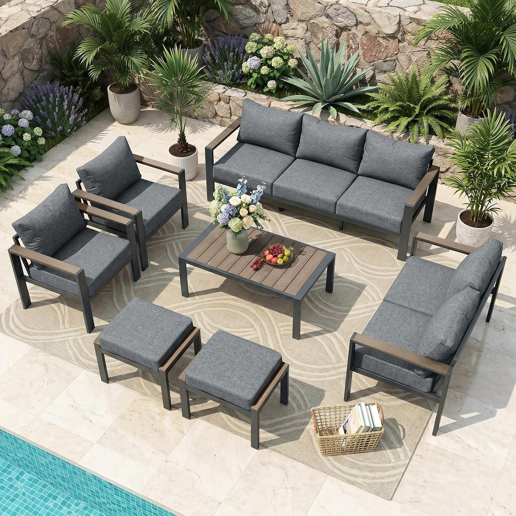 aluminum outdoor patio furniture set 7 pieces light, main product view