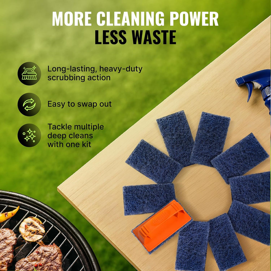 Citrusafe Grill Scrubber and Refill Kit - Heavy Duty Plastic Handle with 3 Pack of Scrubber Pads plus 6 Pack Refill