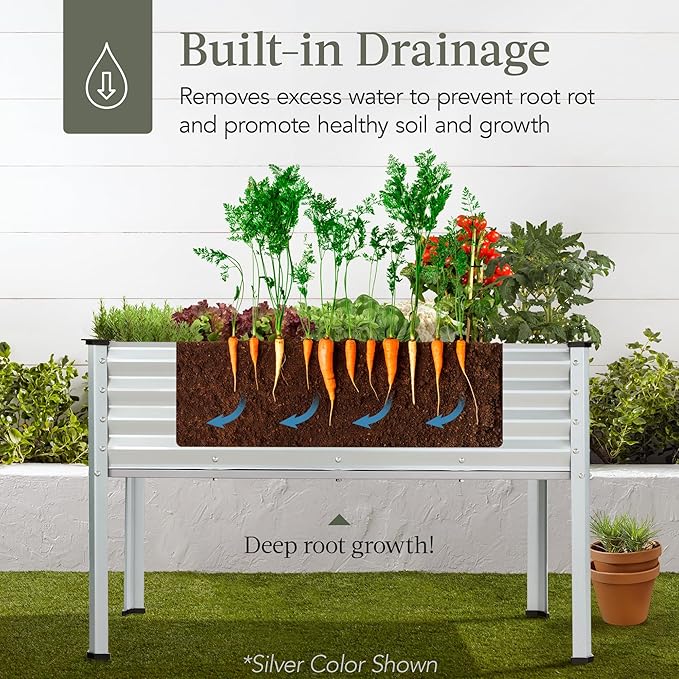 Best Choice Products 48x24x30in Galvanized Raised Garden Bed, Metal Elevated Planter Box, Vegetable Garden for Backyard, Patio, Balcony - Dark Green