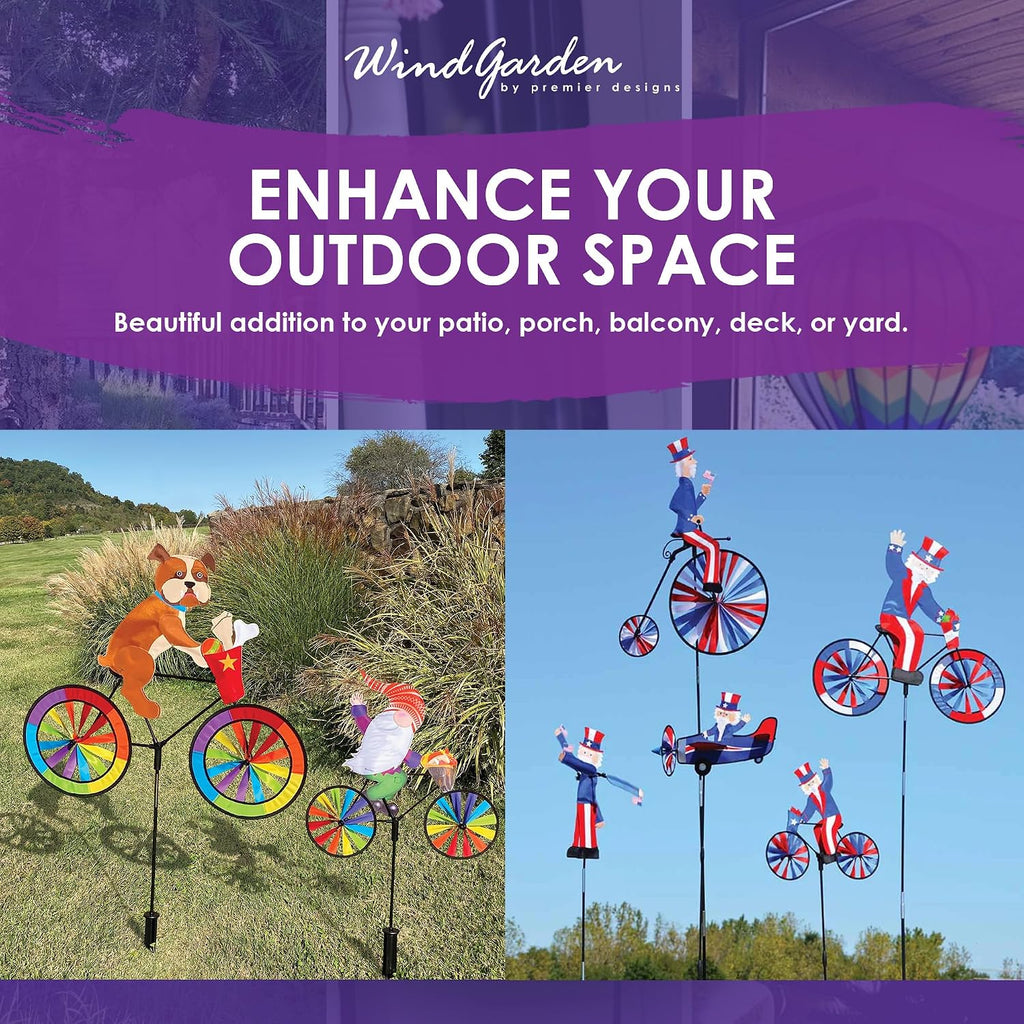 Bike Spinner Kitty 30" – Playful Feline Design, Weather-Resistant Outdoor Decor, Durable & Lightweight for Patios, Yards, and Gardens - Eye-Catching Wind Spinner with Rotating Wheels