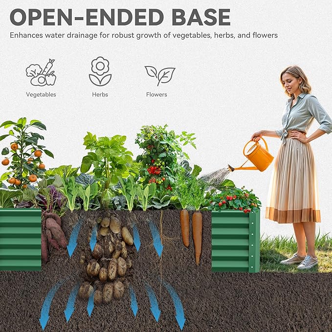 YITAHOME 72x36x18 in 2pcs Galvanized Raised Garden Bed Kit, Large Metal Planter Box with Gloves & Support Rod, Outdoor Flower Bed for Plants Vegetables, Green