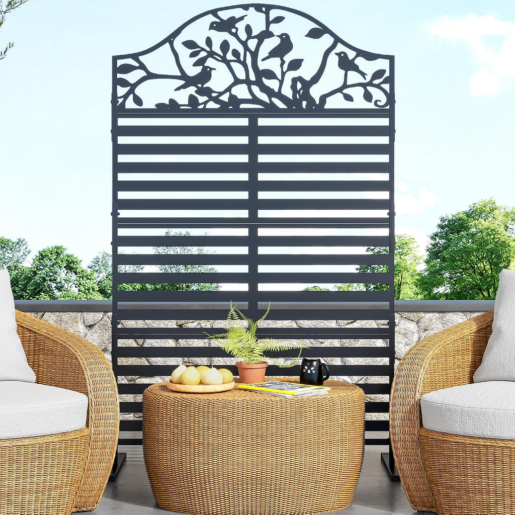 metal outdoor privacy screen freestanding decorative fence, black, main product view