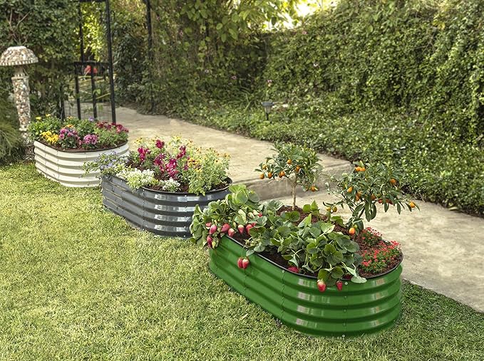 Plant & Plot Galvanized Raised Garden Beds Outdoor // 4×2×1 ft (2-Pack) Planter Raised Beds for Gardening, Vegetables, Flowers // Large Metal Garden Box // Patented Tool-Free Design (Olive Green)