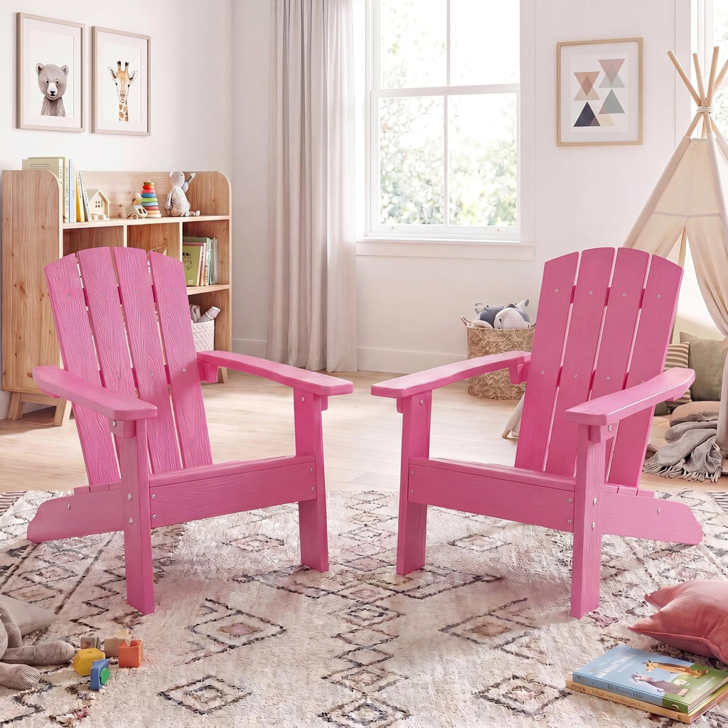 Costzon Kids Adirondack Chair, All-Weather HIPS Patio Chair with High Backrest, Armrests, Fire Pit Chair for Kids Ages 3-8, Indoor Outdoor Kids Patio Lounge Chair for Garden, Lawn, Yard (2, Pink)