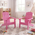 Costzon Kids Adirondack Chair, All-Weather HIPS Patio Chair with High Backrest, Armrests, Fire Pit Chair for Kids Ages 3-8, Indoor Outdoor Kids Patio Lounge Chair for Garden, Lawn, Yard (2, Pink)