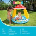INTEX 57114EP Mushroom Baby Pool: Built-In Mushroom Shade – Soft Inflatable Floor – Durable Vinyl – Ages 1-3 – 40" x 35"