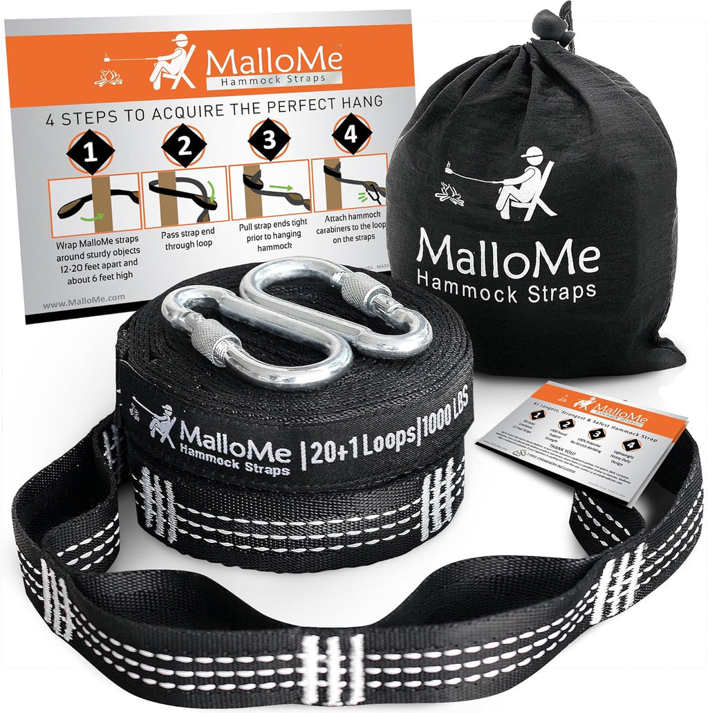 MalloMe Hammock Straps for Trees - Swing Straps - Multi-Purpose Hanging Kit, Heavy Duty Adjustable Tree Strap for Hammocks, Swings & Outdoor Use, Safe for Branch or Between 2 Trees