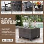 ALAULM Patio Furniture Set with Coffee Table, 9 Pieces Outdoor Sectional with Wide Seat and Thick Cushion, All Weather Wicker Rattan Conversation Set for Backyard, Garden, Deck, Turquoise