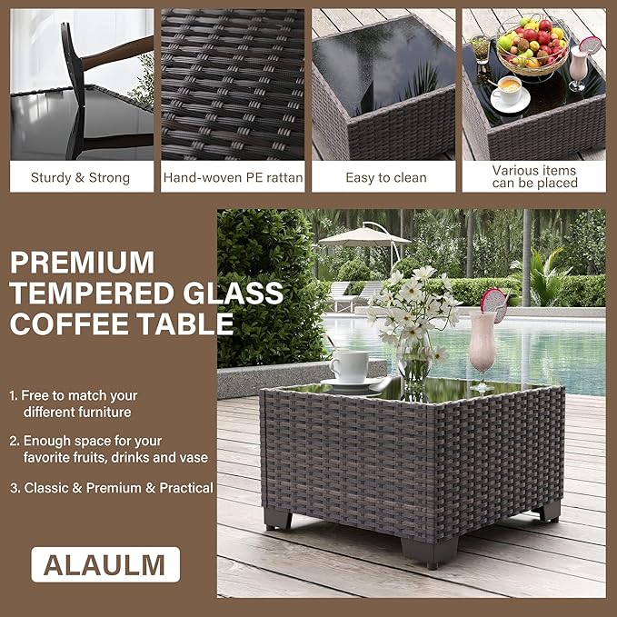 ALAULM Patio Furniture Set with Coffee Table, 9 Pieces Outdoor Sectional with Wide Seat and Thick Cushion, All Weather Wicker Rattan Conversation Set for Backyard, Garden, Deck, Red