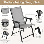 Yaheetech Patio Dining Chairs Set of 2 with Armrests, Outdoor Folding Chairs with Metal Frame and Backrest for Lawn, Garden, Yard and Poolside, Gray