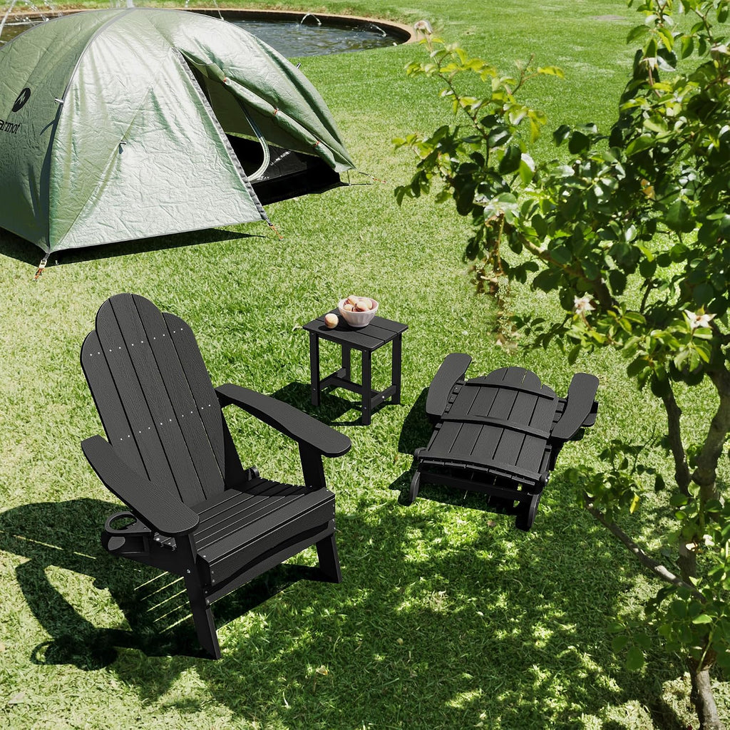 LUE BONA Folding Adirondack Chairs Set of 4, HDPS Fire Pit Chairs, Black | All-weather-resistant, ergonomic curved design, all-day comfortable sitting, HDPS Distinct texture & vibrant rich colors