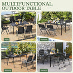 Yaheetech Outdoor Dining Table for 6 Person, Rectangular Slatted Metal Patio Table for Deck Garden Lawn Backyard Use, Black