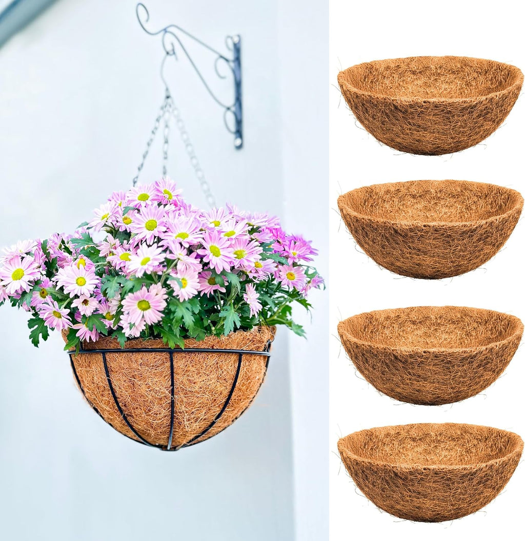 LaLaGreen 8'' (4 Pack, Round) Coco Liners for Hanging Basket – Small Coir Fiber Replacement for Flower Pot, Garden Holder, DIY Outdoor Planter – Multi Sizes 10/12/14/16/18/20 Inch & Different Shapes