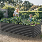 YITAHOME 8x4x2 ft 2pcs Galvanized Raised Garden Bed Kit, Large Metal Planter Box with Gloves, Safety Rubber & Support Rod, Outdoor Flower Bed for Plants Vegetables, Black