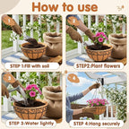 14 inch Metal Hanging Baskets For Plants Outdoor 4 Pack Round Metal Wire Hanging Basket Planter with Coco Fiber Liners Chain Round Wire Plant Holder for Garden, Patio, Deck, Porch Plants Flower Potss