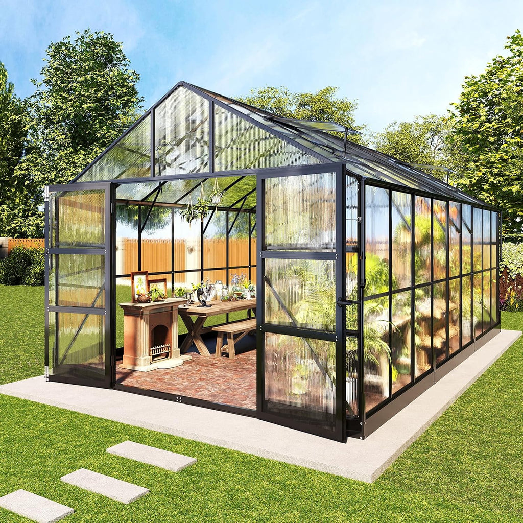 amerlife 10x18 ft polycarbonate greenhouse with 4 roof, main product view
