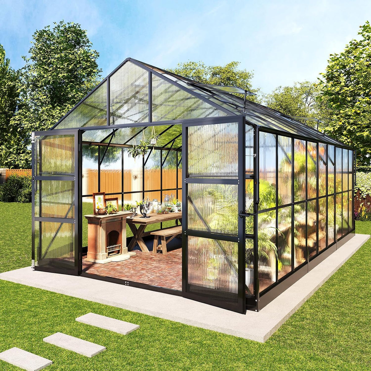 amerlife 10x18 ft polycarbonate greenhouse with 4 roof, main product view