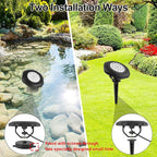 Solar Pond Lights, 18 LED Super Bright RGB LED Underwater Spotlights Color Changing Submersible Pond Light IP68 Waterproof Fountain Lights for Fish Aquarium Tank Garden Yard Pool (2-in-1)