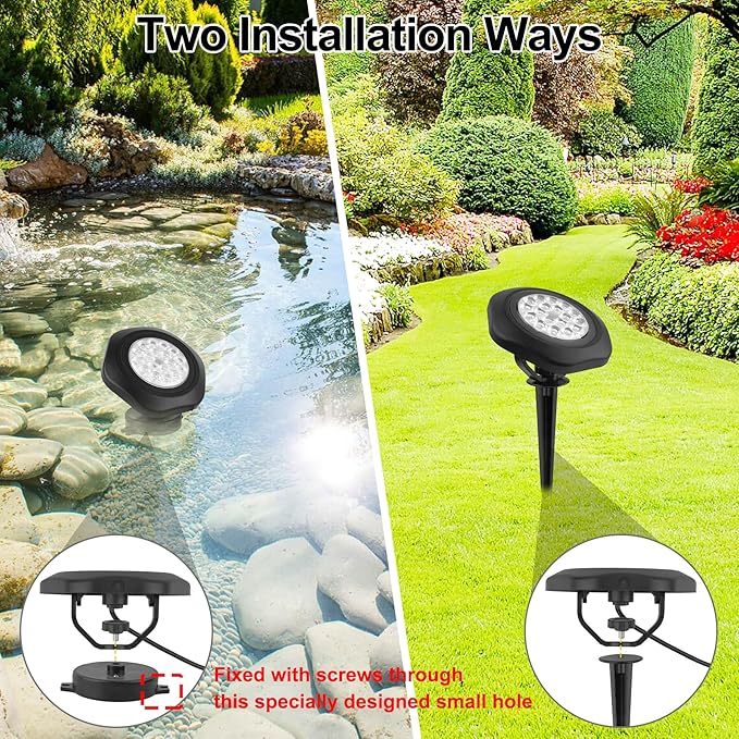 Solar Pond Lights, 18 LED Super Bright RGB LED Underwater Spotlights Color Changing Submersible Pond Light IP68 Waterproof Fountain Lights for Fish Aquarium Tank Garden Yard Pool (2-in-1)