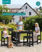 SERWALL Outdoor Bar Table, All Weather HDPE 36" Counter Height Dining Table with Storage and Wine Rack for Patio, Garden, Backyard, Balcony, Poolside, Black