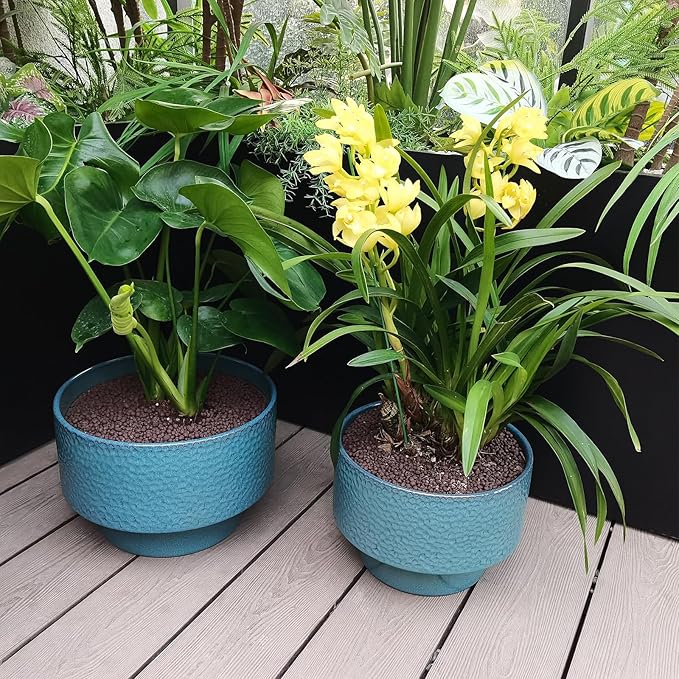 Ceramic Planters 11 Inch, Honeycomb Ceramic Pots for Plants Indoor Outdoor, Round Plant Pot with Drainage Hole, Large Planter Flower Pot, Reactive Glaze Blue