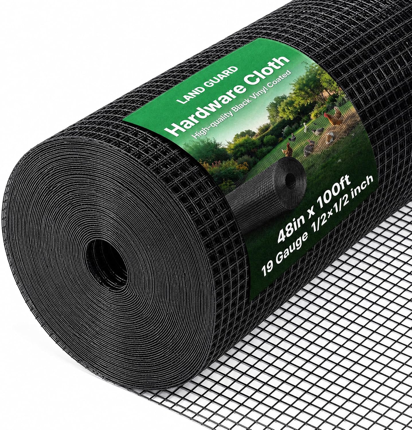 Land guard 48 inch×100 ft Black Vinyl Coated Hardware Cloth, 19 Gauge 1/2 inch Black PVC Hardware Cloth, Welded Wire Fence Supports Poultry Netting Cage Fence…………