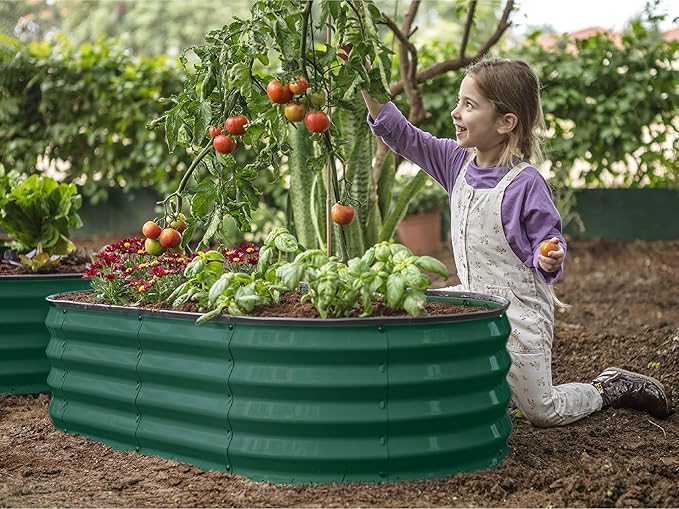 Plant & Plot Galvanized Raised Garden Beds Outdoor // 4×2×1 ft (2-Pack) Planter Raised Beds for Gardening, Vegetables, Flowers // Large Metal Garden Box (Dark Green) // Patented Tool-Free Design