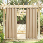 NICETOWN 2 Panels Outdoor Curtains for Patio Waterproof, Sunlight Block Rustproof Grommet Top and Bottom Windbreak Thick Enough Keep Sun/Rain Out for Deck, Biscotti Beige, W52 x L108