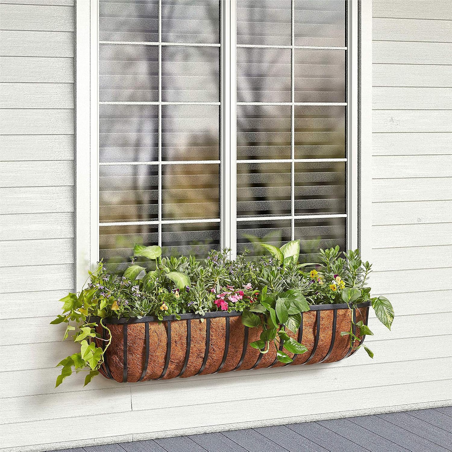 Arcadia Garden Products Hanging Window Basket Metal Trough, 36-inch