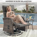 Zero Gravity Patio Swivel Rocking Recliner Chair - Wicker Outdoor Lounge Chair with Adjustable Backrest & Footrest, All Weather Reclining Rocker Chairs with Thick Cushion for Pool Deck Gray