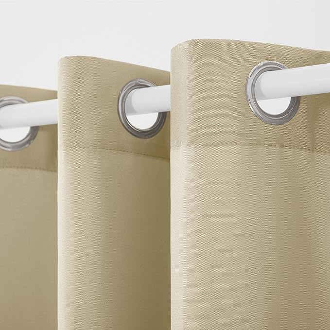 TOWN & COUNTRY BASICS Cabana Solid Heavyweight Indoor Outdoor Curtains, Light Filtering Opacity with Grommet Top, Water Repellent, 54"x96", Natural (Pack of 12)