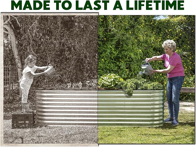 Plant & Plot Galvanized Raised Garden Beds Outdoor // 8×2×2 ft Planter Raised Beds for Gardening, Vegetables, Flowers // Large Metal Garden Box (Silver) // Patented Tool-Free Design