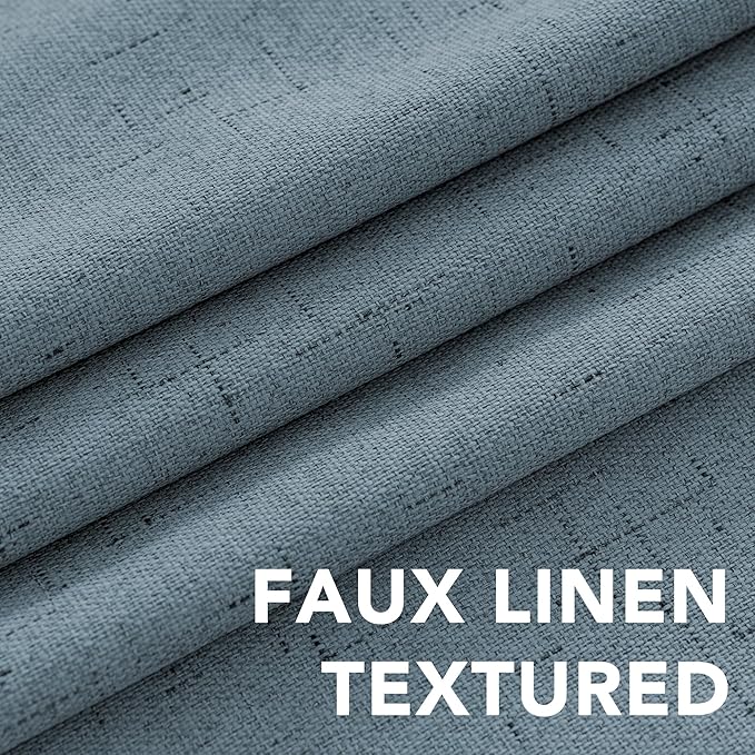 H.VERSAILTEX Linen Blackout Curtains Durable Thick Textured Linen Look 100% Blackout Patio Door Curtain Anti Rust Grommet Extra Wide Sliding Door Curtain Panel, W100 x L108 inch - Stone Blue