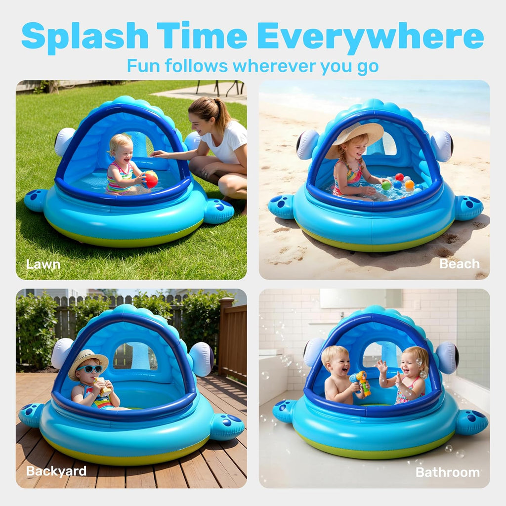JOYIN Inflatable Shade Kiddie Pool,Whale Baby Pool Tent, Infant Swimming Pool for Kids （54" x 56" x 28"）,Blow Up Toddler Pool for Swim Party Toys Summer Water Beach Fun