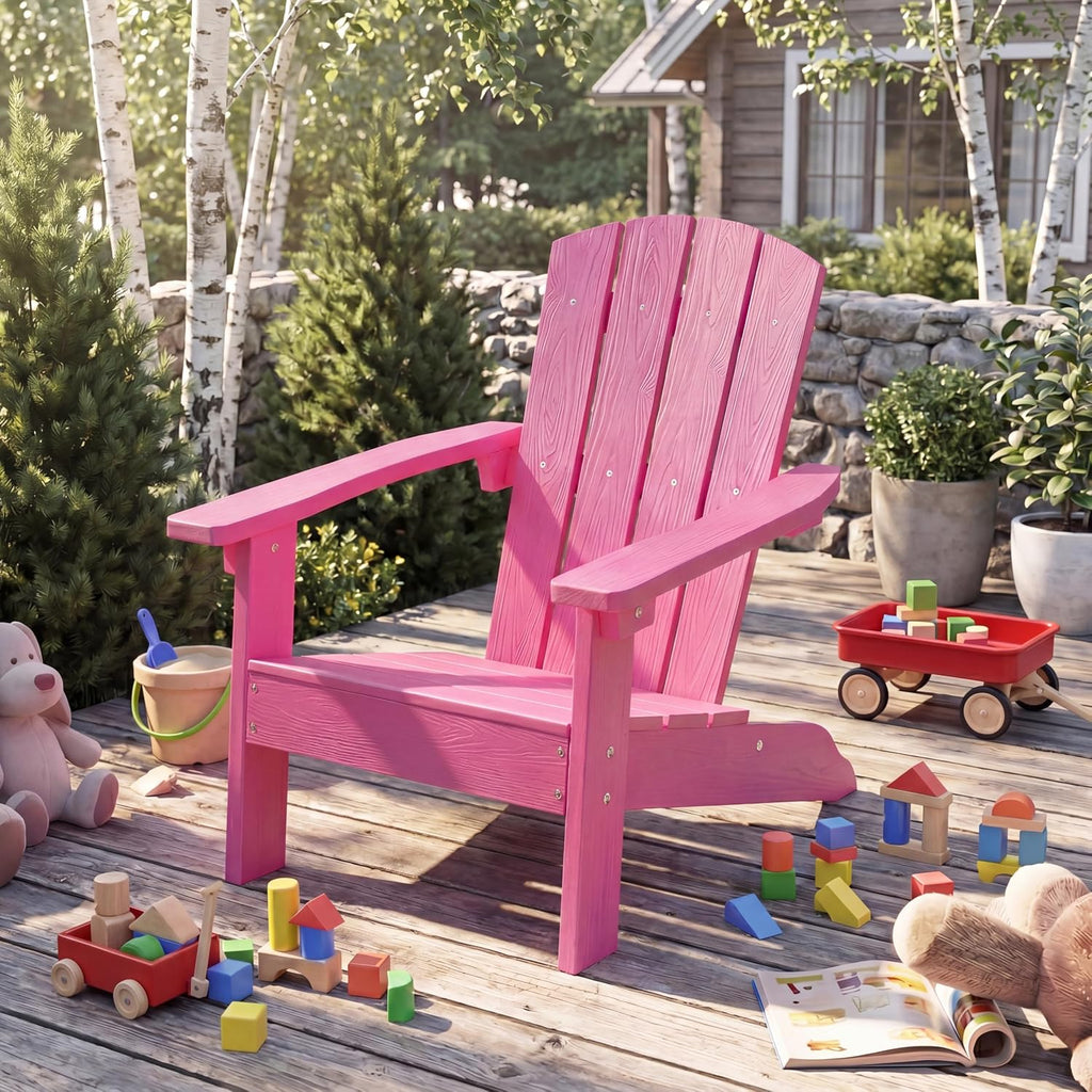 Costzon Kids Adirondack Chair, All-Weather HIPS Patio Chair with High Backrest, Armrests, Fire Pit Chair for Kids Ages 3-8, Indoor Outdoor Kids Patio Lounge Chair for Garden, Lawn, Yard (2, Pink)