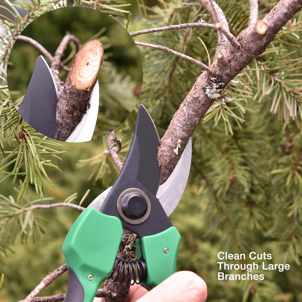 Pri Gardens 8 Inch Garden Pruner with a SK5 Carbon Steel, Non-stick, Rust Resistant Blade. Adjustable for Small and Large Hands