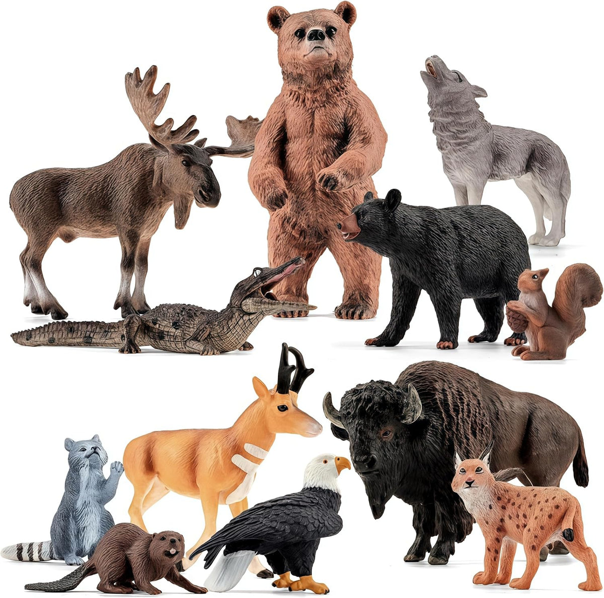 solid north american woodland forest animal figurines set, main product view