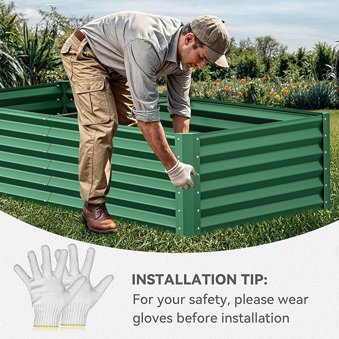YITAHOME 72x36x18 in 2pcs Galvanized Raised Garden Bed Kit, Large Metal Planter Box with Gloves & Support Rod, Outdoor Flower Bed for Plants Vegetables, Green