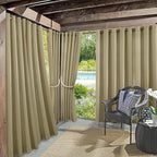 Sun Zero Marina Indoor/Outdoor UV Protectant Energy Efficient Grommet Curtain Panel, 54" x 95", Khaki
