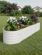 GarveeLife 8x2x2 ft Galvanized Raised Garden Bed - 24“ Tall Metal Planter Box for Vegetables, Flowers, Herbs, Rust-Resistant Outdoor Garden Box, Easy Assembly Raised Beds for Gardening, Beige