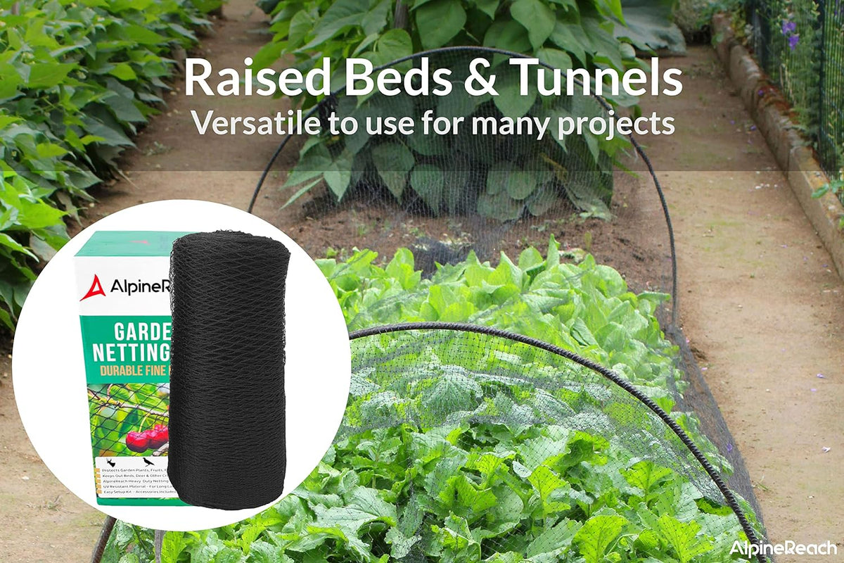 alpinereach garden netting 15 x 30 ft, black, side view
