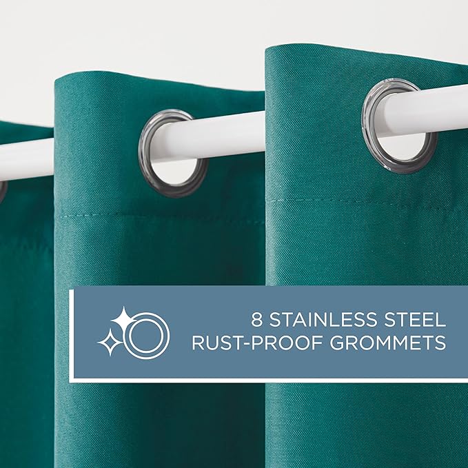 TOWN & COUNTRY BASICS Cabana Solid Heavyweight Indoor Outdoor Curtains, Light Filtering Opacity with Grommet Top, Water Repellent, 2-Pack Set, 54"x108", Dark Teal