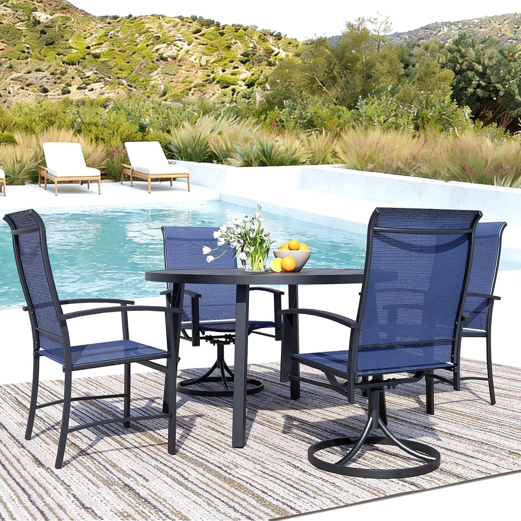 Patio Swivel Chairs Set of 2, All-Weather Swivel Rocker Chair, Outdoor Dining Chairs with High Back, Porch Chairs for Lawn, Porch, Garden, Blue