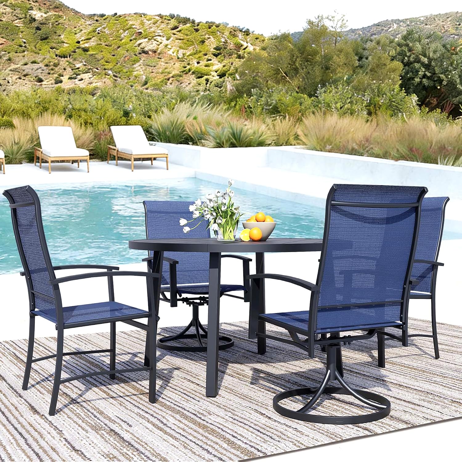 Patio Swivel Chairs Set of 2, All-Weather Swivel Rocker Chair, Outdoor Dining Chairs with High Back, Porch Chairs for Lawn, Porch, Garden, Blue