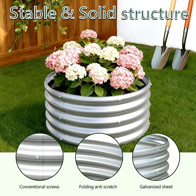 2PCS 2x2x1FT Galvanized Raised Garden Bed Kit,Vegetable Boxes-Round Metal Flower Box,Large Planter Raised Beds Outdoor Garden for Planting,Fruit,Herb-Silver