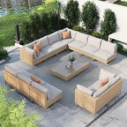 Grand patio 14-Piece Wicker Patio Furniture Set, Boho Outdoor Conversation Set Sectional Sofa with Water Resistant Beige Thick Cushions and Coffee Table, Cream