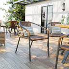 Amopatio Outdoor Dining Chairs Set of 6, Rattan Wicker Patio Chairs, Stackable Indoor-Outdoor Chairs, Bistro, Deck, Yard, Porch, 6 Pack, Brown